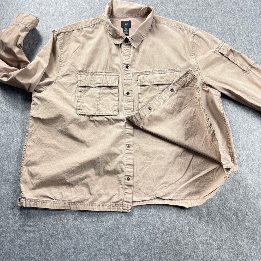 H&M Men's Utility Shirt Size 3XL Tan Khaki Military Button Down Workwear - Picture 10 of 13